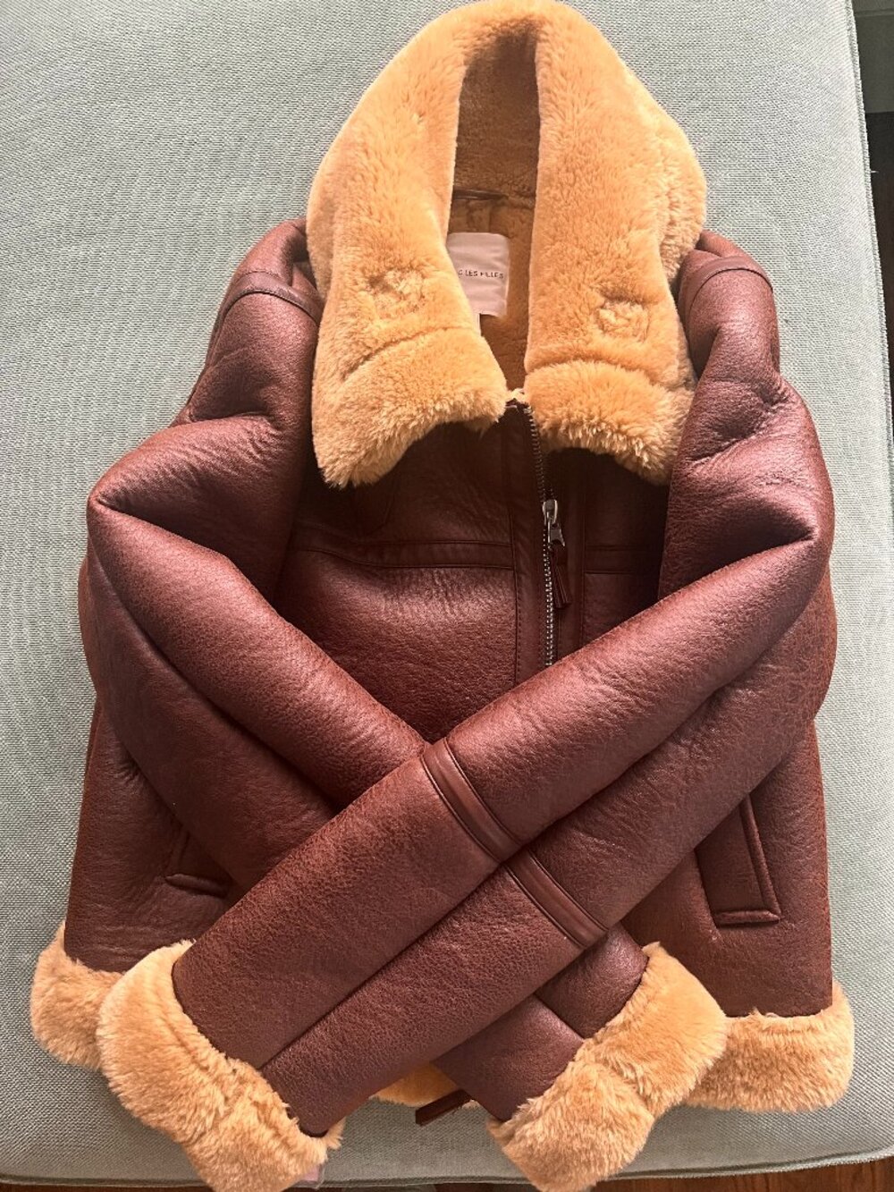 Avec Les Filles Brown Faux Leather Shearling Aviator Coat – Beige Faux Fur Lined